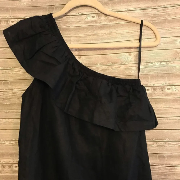 NWT J. Crew One Shoulder Ruffle Black Dress Sz S - Picture 3 of 9